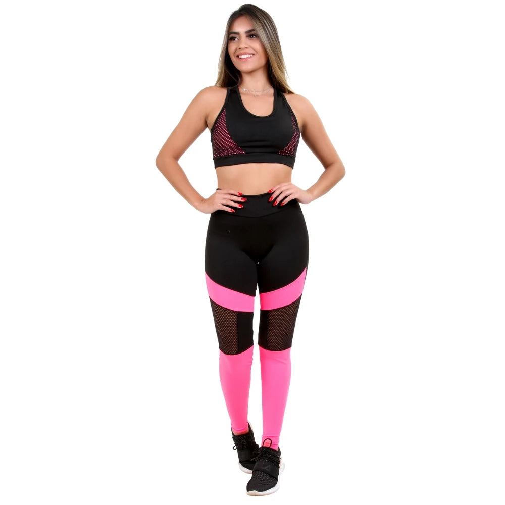 Conjunto Fitness com Recortes em Tela e Neon
