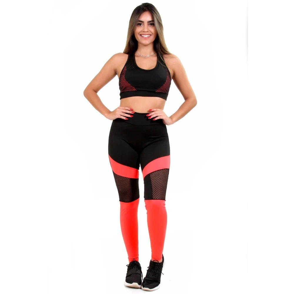 Conjunto Fitness com Recortes em Tela e Neon