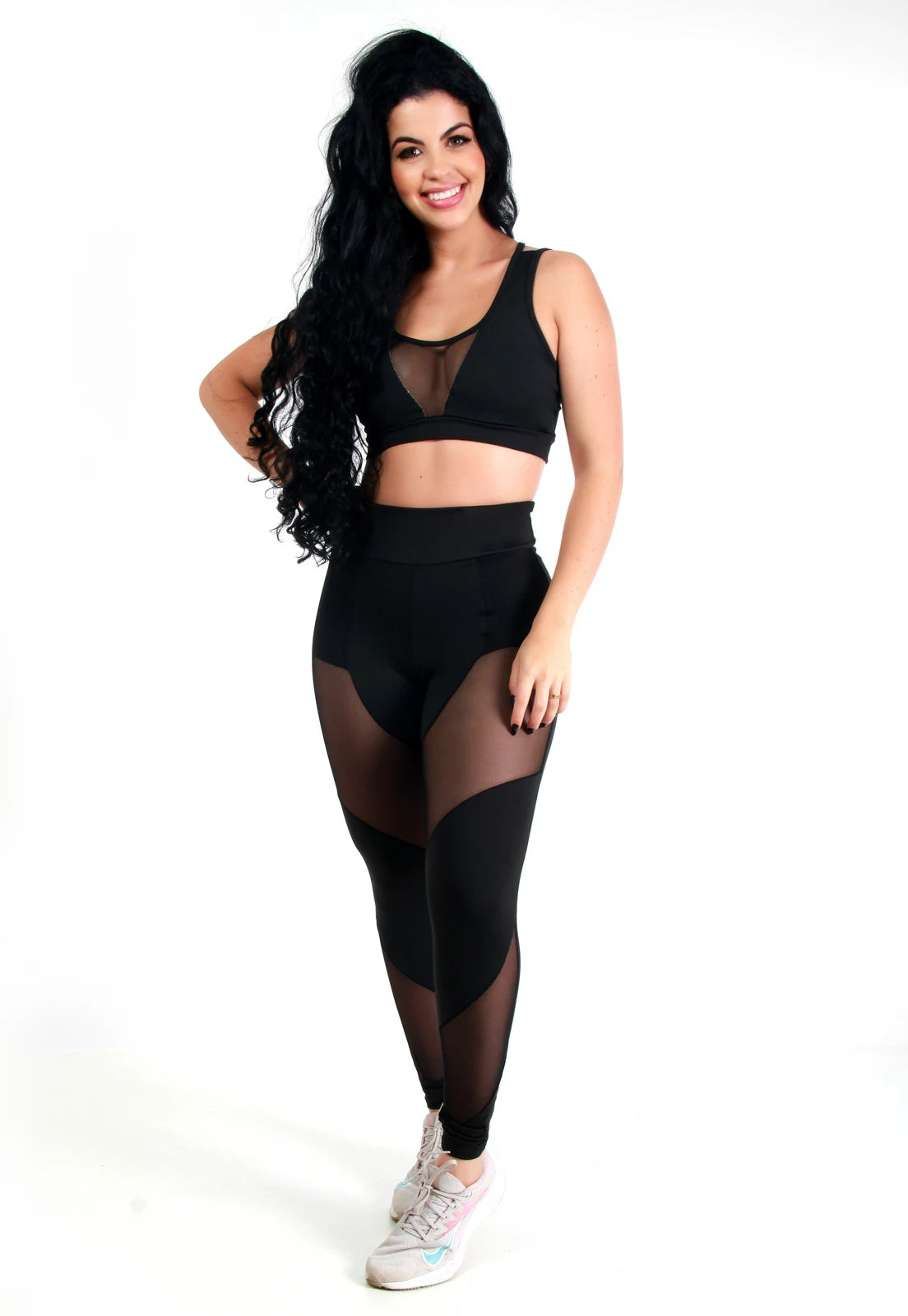 Conjunto Fitness com Tule – Legging + Top