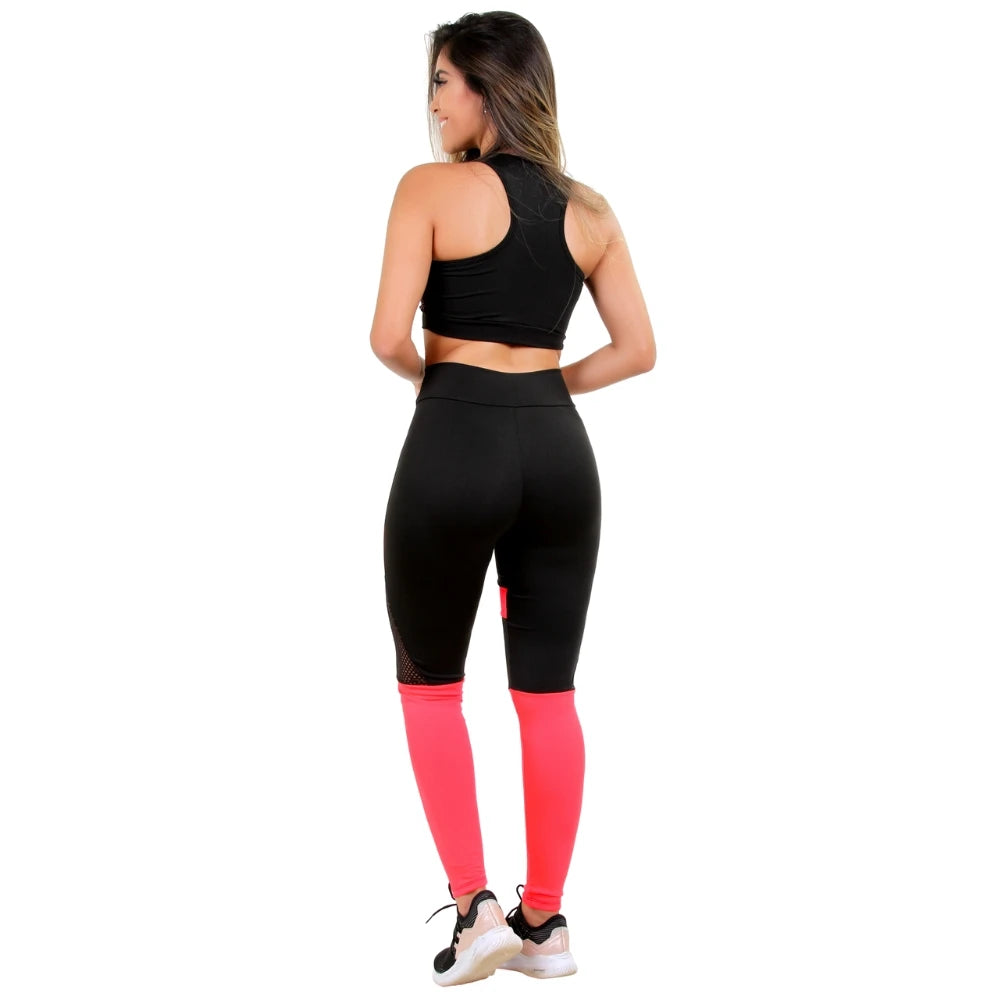 Conjunto Fitness com Recortes em Tela e Neon