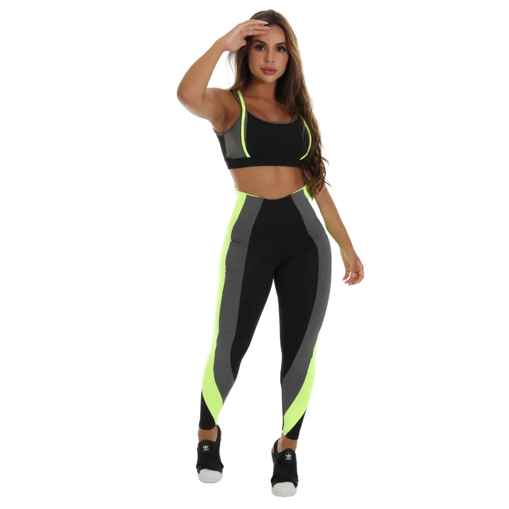 Conjunto Detalhe Em Neon (Calça + Top C/Bojo)