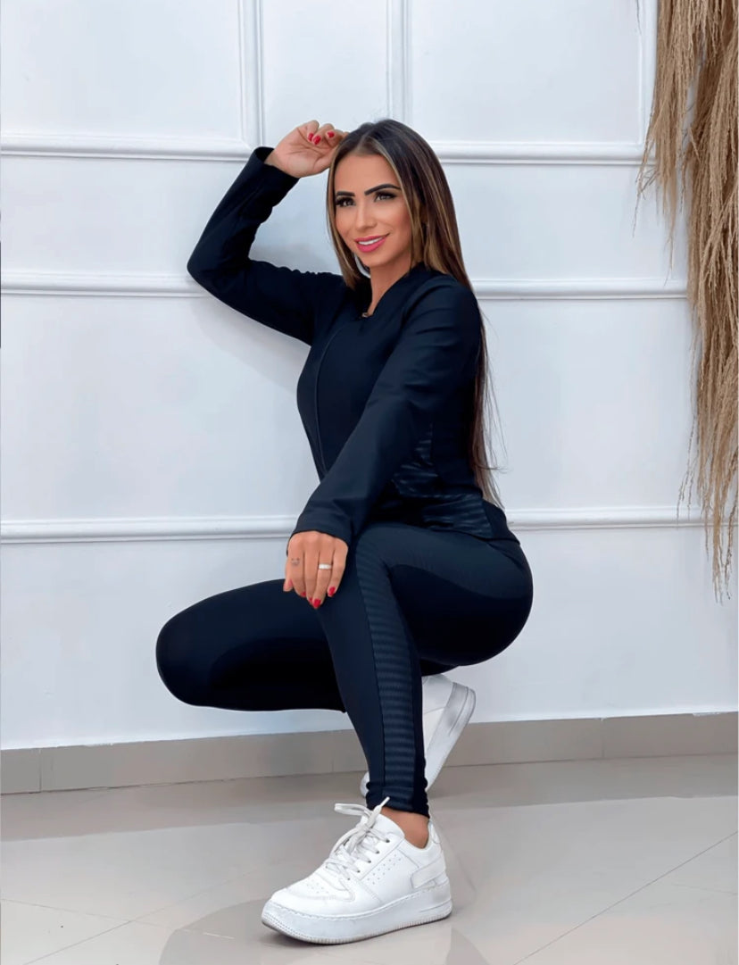 Kit 3 Peças Inverno Conjunto Fitness Jaqueta + Top + Calça