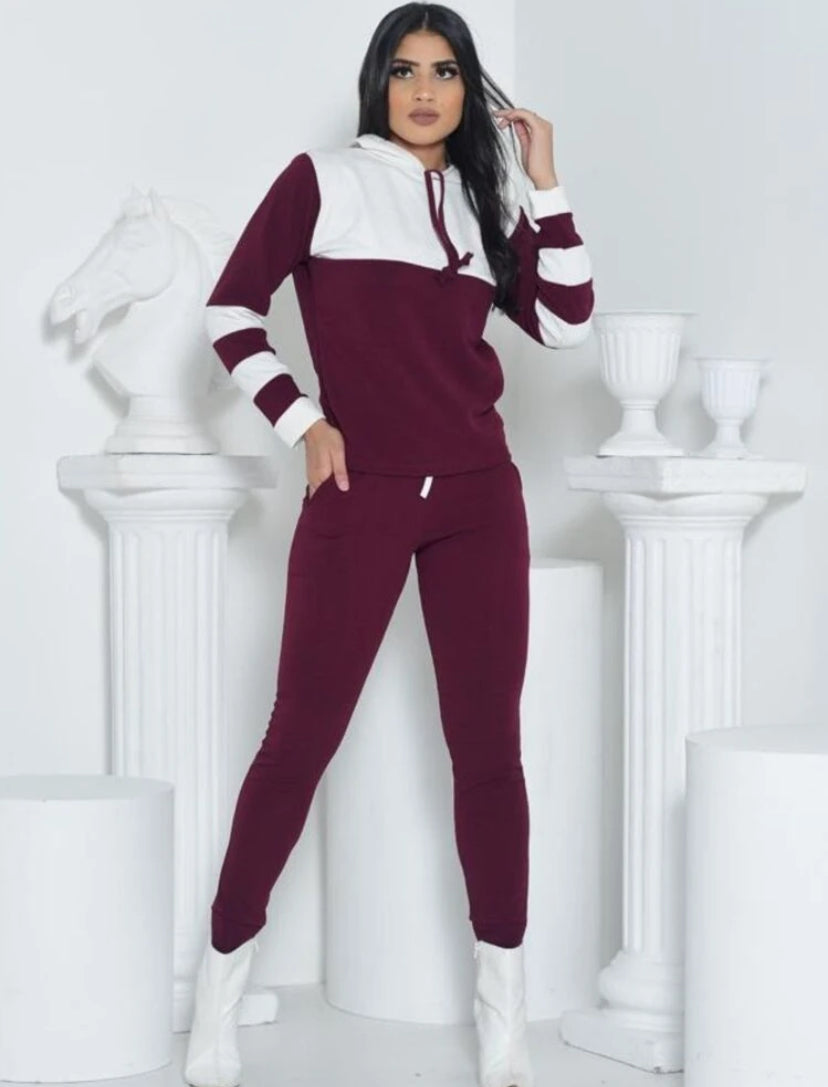 Conjunto Feminino Agasalho Com Capuz Moletom em Malha Crepe