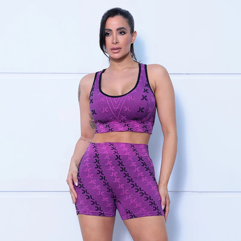 Conjunto feminino , Sem Costura, Estampa de Letras, Elegante, Curta, Cintura