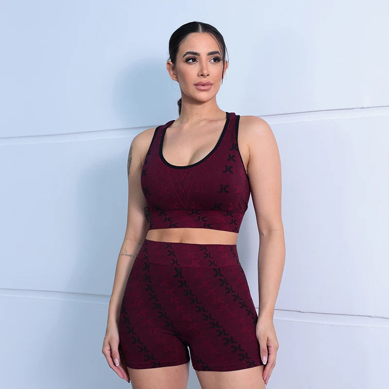 Conjunto feminino , Sem Costura, Estampa de Letras, Elegante, Curta, Cintura