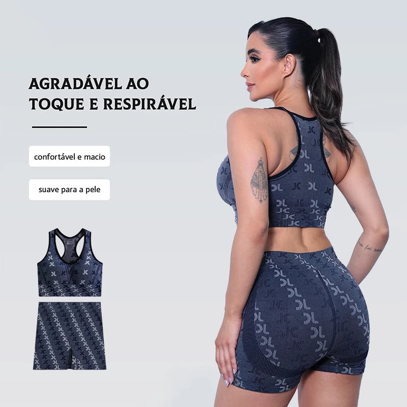 Conjunto feminino , Sem Costura, Estampa de Letras, Elegante, Curta, Cintura