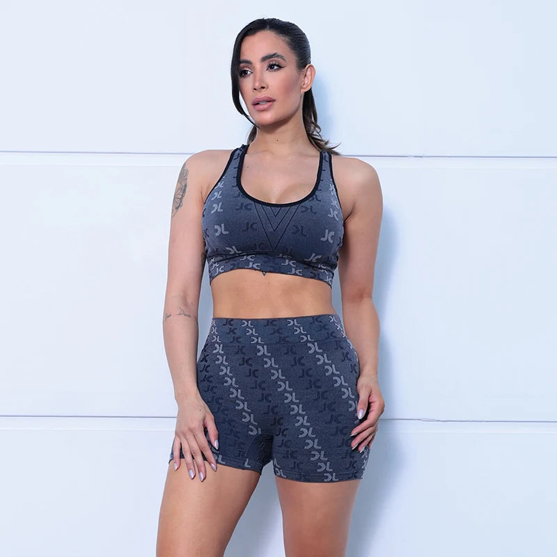 Conjunto feminino , Sem Costura, Estampa de Letras, Elegante, Curta, Cintura