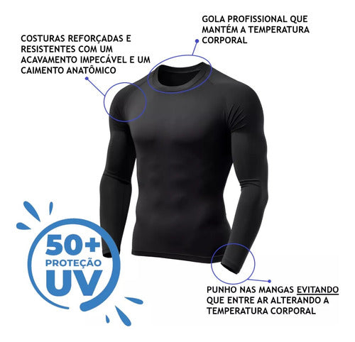 Camiseta Térmica Masculina Manga Longa Tecido Gelado Uv 50+