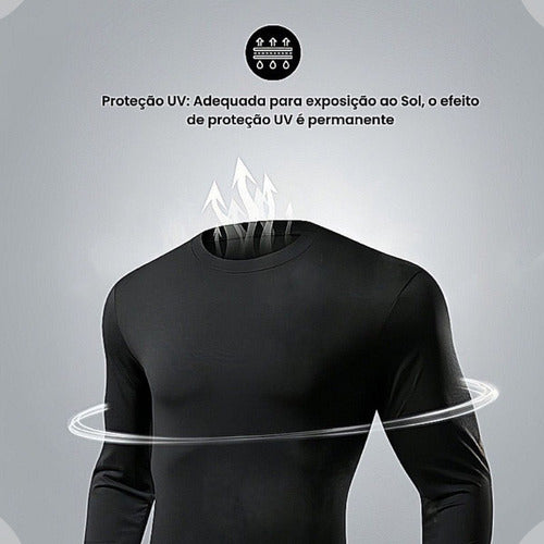 Camiseta Térmica Masculina Manga Longa Tecido Gelado Uv 50+