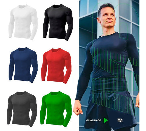 Camiseta Térmica Masculina Manga Longa Tecido Gelado Uv 50+